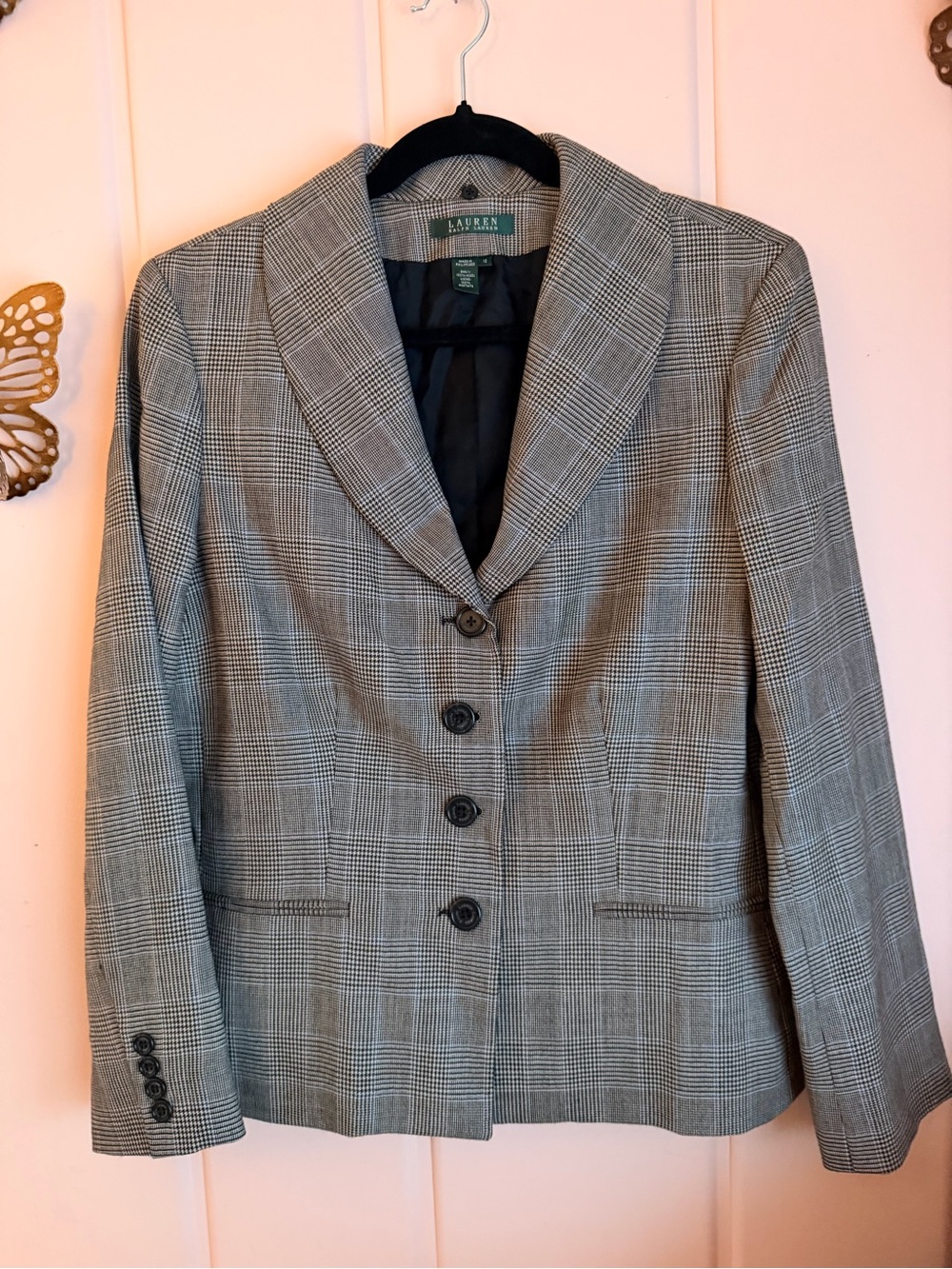 Ralph Lauren Wool Gray and Black Glen Plaid Women's Blazer sz12